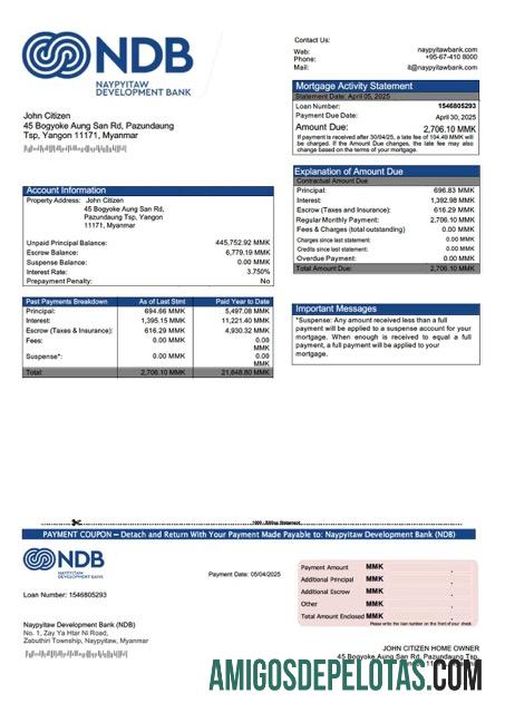 para download Modelo Word e PDF de declaração de hipoteca do Banco de Desenvolvimento Naypyitaw de Mianmar (NDB)